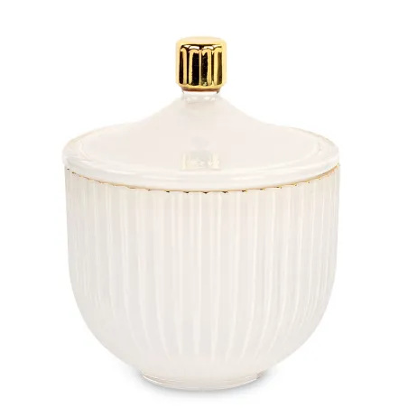 Potiche grande plissé bianco con tappo oro bomboniera matrimonio Cupido - 1