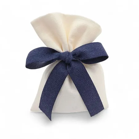 Sacchetto portaconfetti matrimonio lino panna con fiocco blu Liete Creazioni - 1