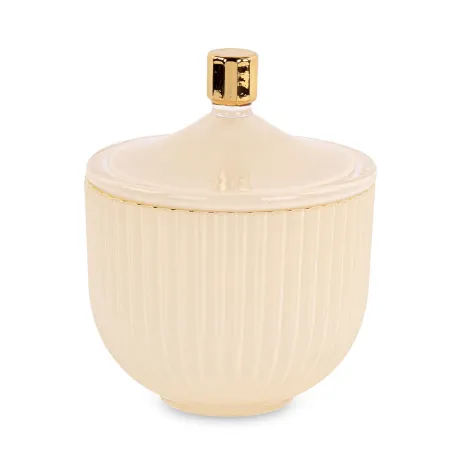 Potiche grande plissé crema con tappo oro bomboniera matrimonio Cupido - 1