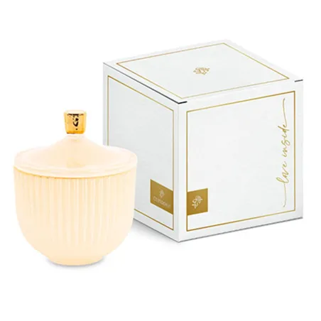 Bomboniera matrimonio potiche in vetro plissé crema con tappo oro Cupido - 2