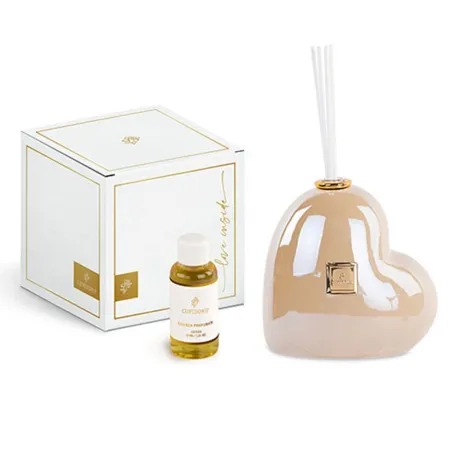 Diffusore cuore beige perlato 50 ml ambra bomboniera matrimonio Cupido - 1