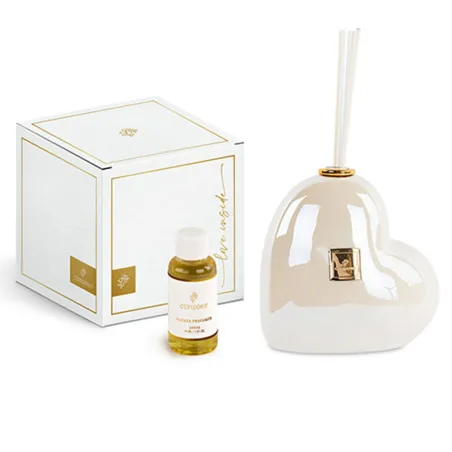 Diffusore cuore avorio perlato 50 ml ambra bomboniera matrimonio Cupido - 2