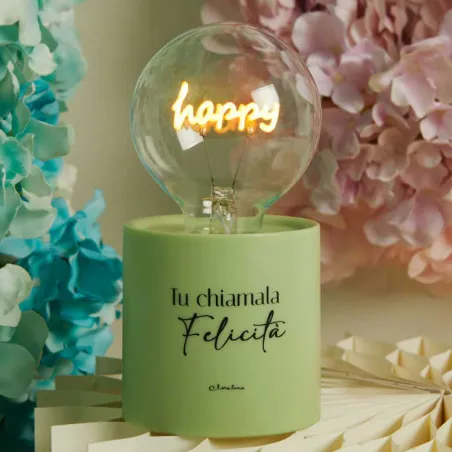 Lampada led verde “Tu chiamala felicità” bomboniera matrimonio Claraluna