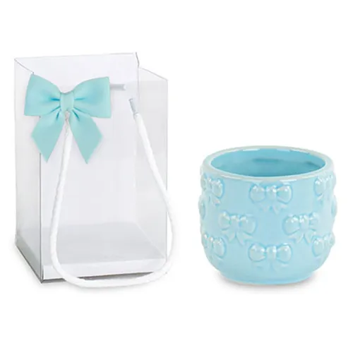 Cachepot azzurro bimbo bomboniera battesimo Cupido - 1
