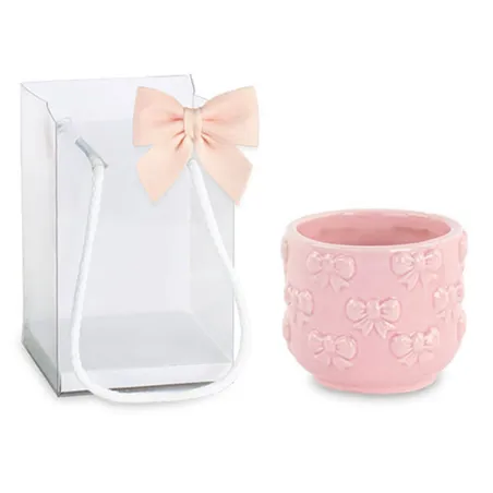 Bomboniera battesimo bimba cachepot rosa con fiocchi Cupido - 1