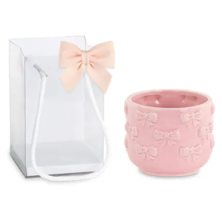 Bomboniera battesimo cachepot grande rosa con fiocchetti e shopper Cupido - 1