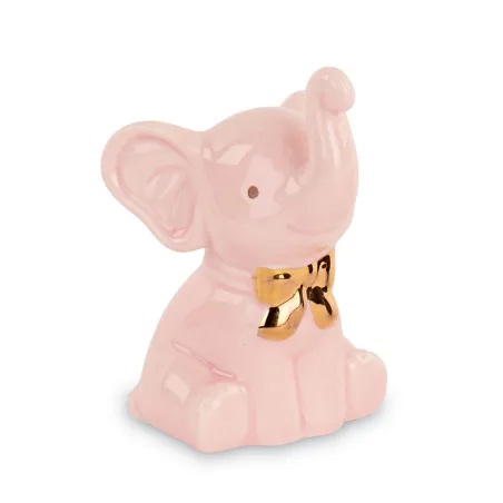 Bomboniera battesimo elefantino rosa con fiocco oro Cupido - 1