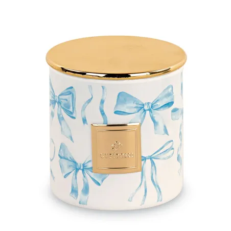 Candela battesimo fiocchi azzurri con coperchio oro Cupido - 1