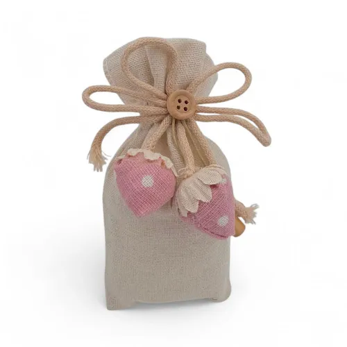 Sacchetto nascita con fragole rosa e fiocco in corda Royal Gifts - 1