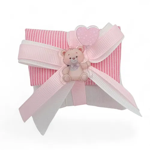 Sacchetto battesimo rosa busta lettera orsetto con confetti Liete Creazioni - 1