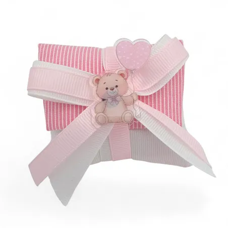 Sacchetto battesimo rosa busta lettera orsetto con confetti Liete Creazioni - 1