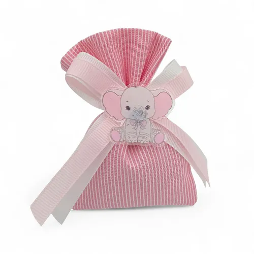 Sacchetto battesimo rosa elefantino con confetti personalizzati Liete Creazioni - 1