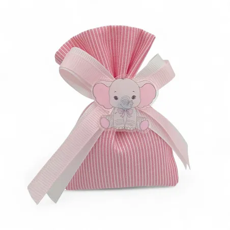 Sacchetto battesimo rosa elefantino con confetti personalizzati Liete Creazioni - 1