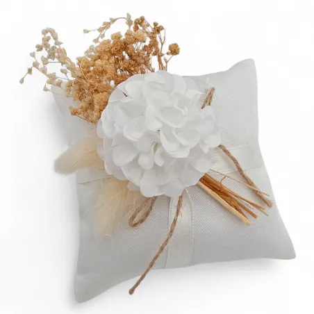 Cuscinetto porta confetti matrimonio lino panna con ortensia Liete Creazioni - 1