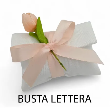 Sacchetti porta confetti matrimonio in lino panna con tulipano cipria Liete Creazioni - 2