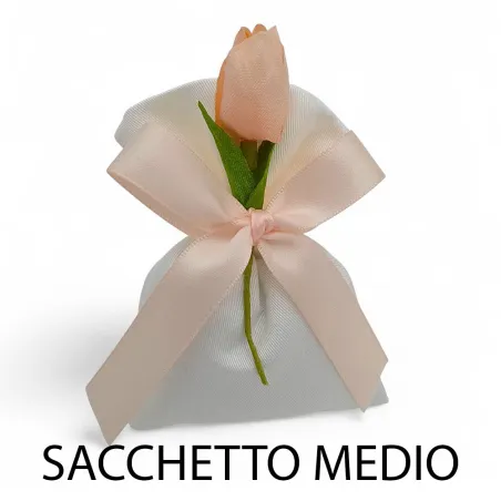 Sacchetti porta confetti matrimonio in lino panna con tulipano cipria Liete Creazioni - 4