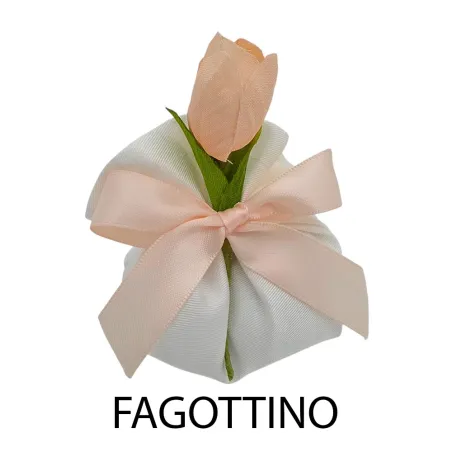 Sacchetti porta confetti matrimonio in lino panna con tulipano cipria Liete Creazioni - 3