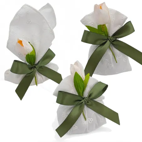 copy of Sacchetti porta confetti matrimonio in lino panna con tulipano cipria Liete Creazioni - 1