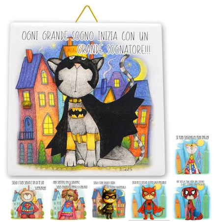 Bomboniera solidale mattonella ceramica super eroe cucciolo