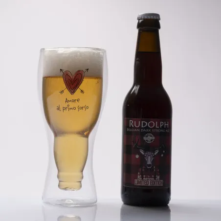 Bomboniera solidale bicchiere birra Cuorematto 2026 con birra
