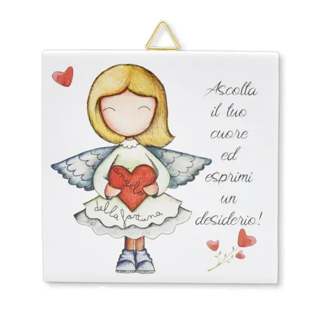 Bomboniere solidali mattonella angelo cuore in ceramica
