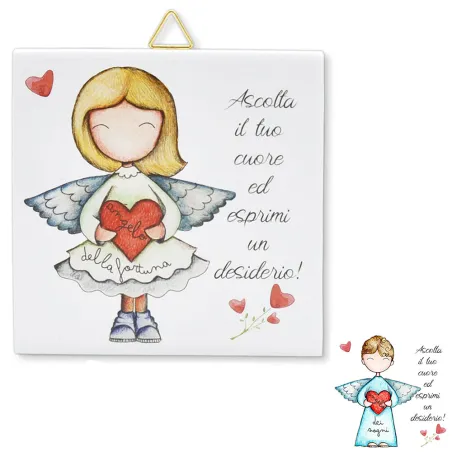 Bomboniere solidali mattonella angelo cuore in ceramica