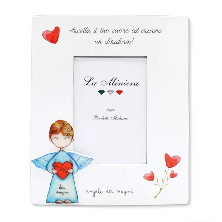 Bomboniera solidale portafoto verticale angelo con cuore