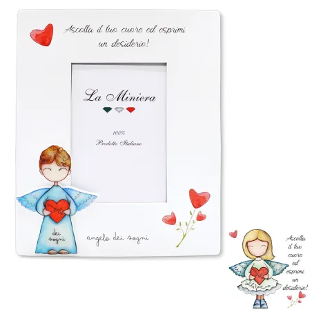Bomboniera solidale portafoto verticale angelo con cuore