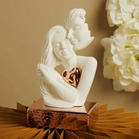 Bomboniera Matrimonio Claraluna 2026 – Coppia Innamorati con Cuore su Base Oro Rosa