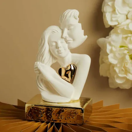 Bomboniera Matrimonio Claraluna 2026 – Coppia Innamorati con Cuore su Base Oro