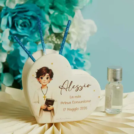 Bomboniera Prima Comunione Claraluna 2026 - Diffusore Cuore con Bimbo