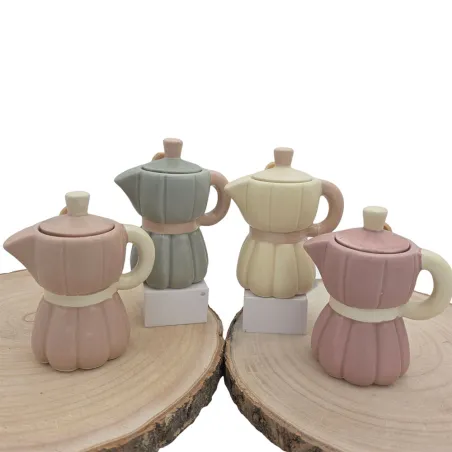Bomboniera Moka “Arys” in Porcellana con Righe e Cucchiaino – 4 Colori Assortiti