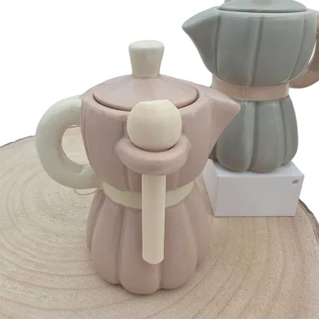 Bomboniera Moka “Arys” in Porcellana con Righe e Cucchiaino – 4 Colori Assortiti