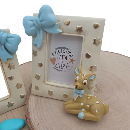 Portafoto cervo celeste con stelle e cuori – Linea Tenero (2 modelli)