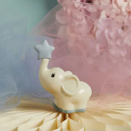 Bomboniera Battesimo Claraluna 2026 Elefantino Celeste Medio con Stellina