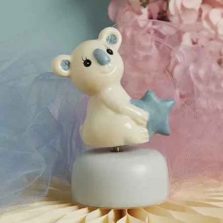 Bomboniera Battesimo Claraluna 2026 Carillon Koala Celeste in Porcellana