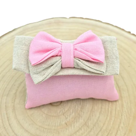 Sacchetto Nascita e Battesimo Busta Lettera in Cotone Rosa con Fiocco Bicolore e 5 Confetti