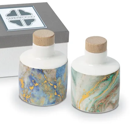 Bomboniera Solidale Quadrifoglio® Matrimonio Linea Bronzo – Oliera in Ceramica con Tappo in Legno con Scatola