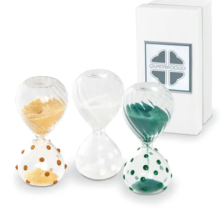 Bomboniera Solidale Quadrifoglio® Matrimonio Linea Cristallo – Clessidra in Vetro a Pois (3 Colori) con Scatola Inclusa