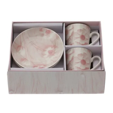 Bomboniera Matrimonio Hervit Summerland – Set 2 Tazzine da Caffè in Porcellana Rosa “Fiori Canvas” (con Scatola)