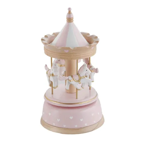 Bomboniera Battesimo Bimba Giostra Rosa in Legno con Cavallini e Cuori