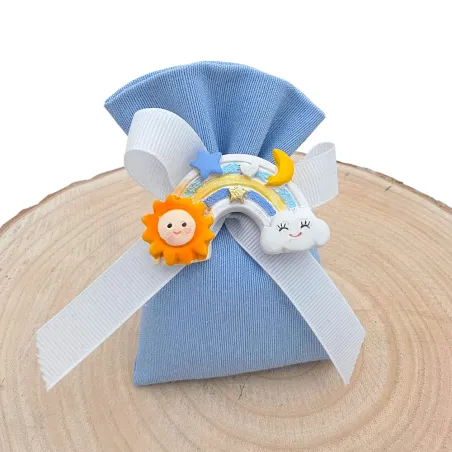 Sacchetto Avion Nascita e Battesimo Bimbo con Magnete Arcobaleno Sole e Nuvoletta