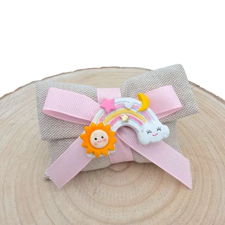 Sacchetto Tortora a Busta Bimba con Magnete Arcobaleno Sole e Nuvoletta