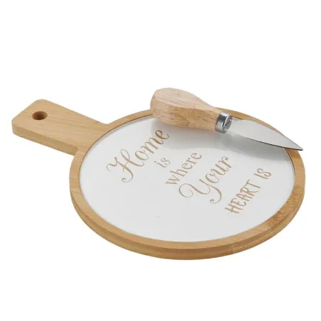 Bomboniera Matrimonio Paros – Set Formaggio con Tagliere in Legno Bianco e Coltello con Scatola