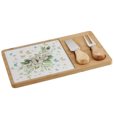 Bomboniera Matrimonio Collezione Zante – Set Formaggio con Tagliere Rettangolare Decorato, Coltello e Scatola