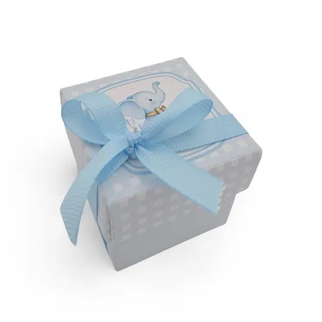 Scatolina Nascita Porta Confetti Cubo Elefantino Celeste con Fiocco