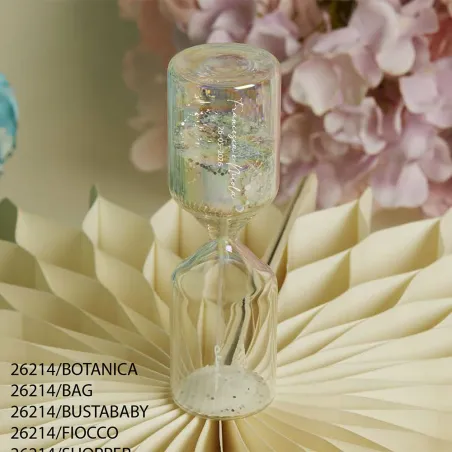 Bomboniera Claraluna Clessidra in Vetro Bicolore con Polvere Bianca – Personalizzata (Scatola Inclusa)