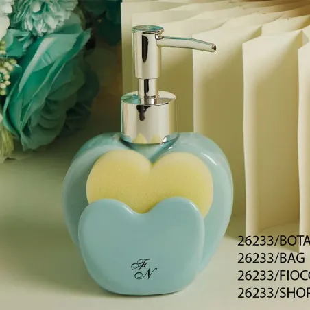 Bomboniera Claraluna Dispenser Sapone Cuore Azzurro con Spugna – Personalizzata (Scatola a Scelta Inclusa)