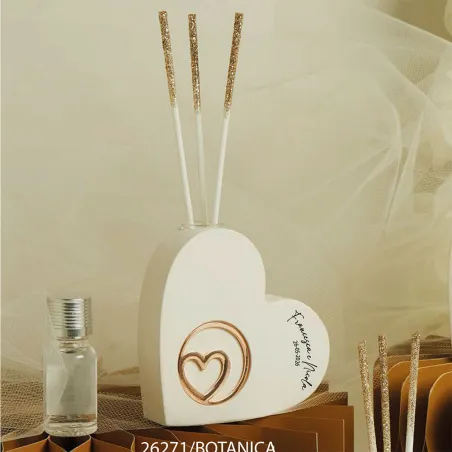 Bomboniera Claraluna Diffusore Profumo con Cuore Oro Rosa – Personalizzato (Essenza + Bacchette + Scatola a Scelta Inclusa)