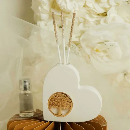 Bomboniera Claraluna Diffusore con Albero della Vita Oro – Personalizzato (Essenza + Bacchette + Scatola a Scelta Inclusa)